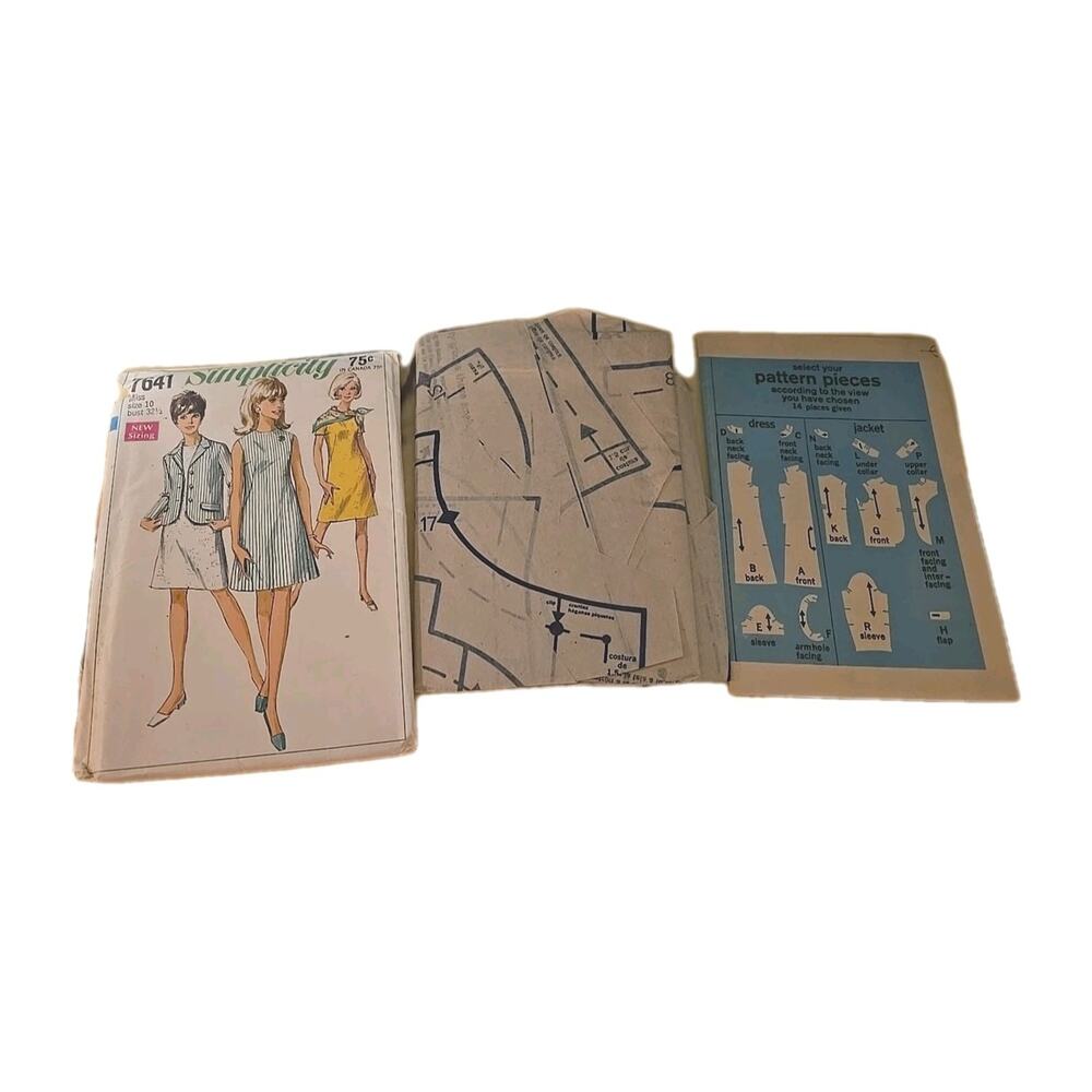 Vintage Simplicity 7641 Womans Dress Jacket Sewing‎ Cut Pattern Size 10 Bust 32